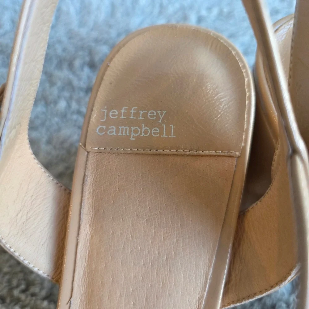 Jeffrey Campbell Amma Patent Platform Nude Sandals Ankle Strap Beige 10‎